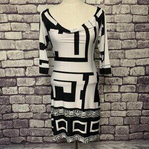 Analili Black & White 3/4 Sleeve Dress Size S